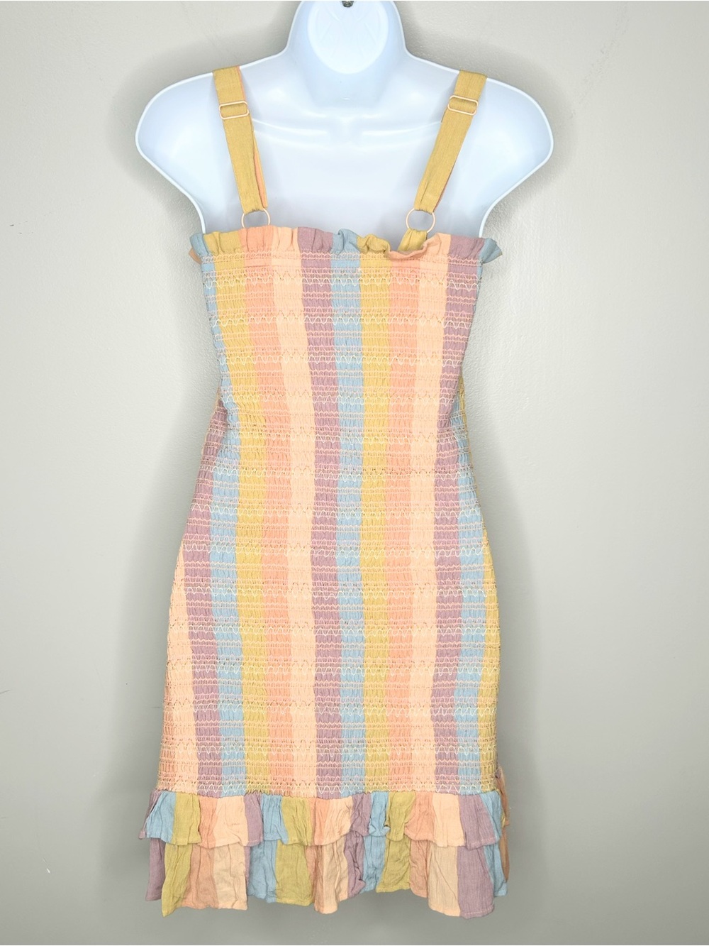 American Eagle Smocked Striped Rainbow Pastel Dress Size XS - Picture 4 of 10